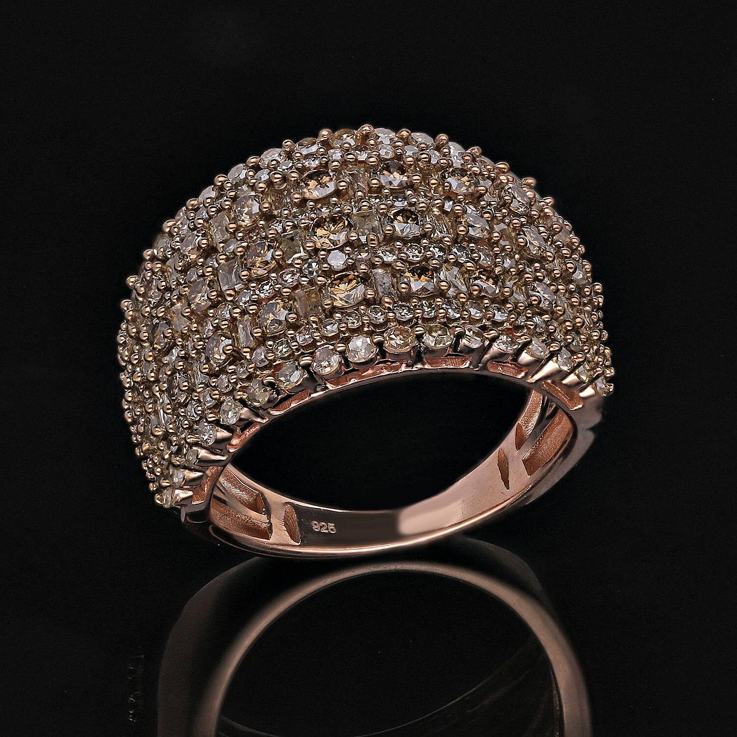 Natural Champagne Diamond 2.01 ctw Ring in 18K Vermeil Rose Gold Over Sterling Silver (Size 6.5)