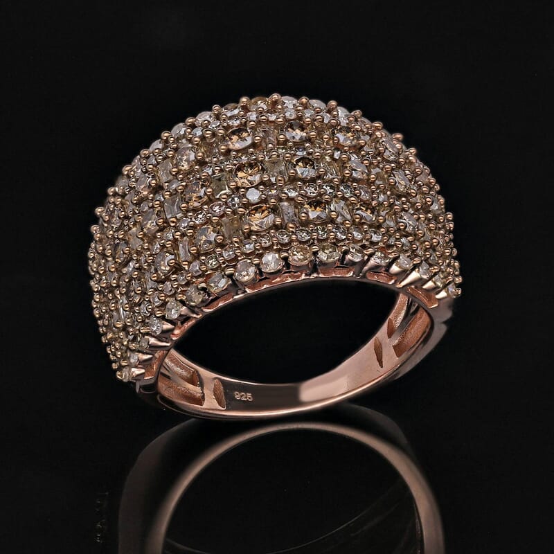 Natural Champagne Diamond 2.01 ctw Ring in 18K Vermeil Rose Gold Over Sterling Silver (Size 6.5)