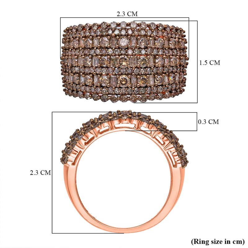 Natural Champagne Diamond 2.01 ctw Ring in 18K Vermeil Rose Gold Over Sterling Silver (Size 6.5)