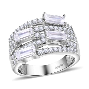 Moissanite Layered Band Ring in Platinum Over Sterling Silver (Size 6.0) 1.75 ctw