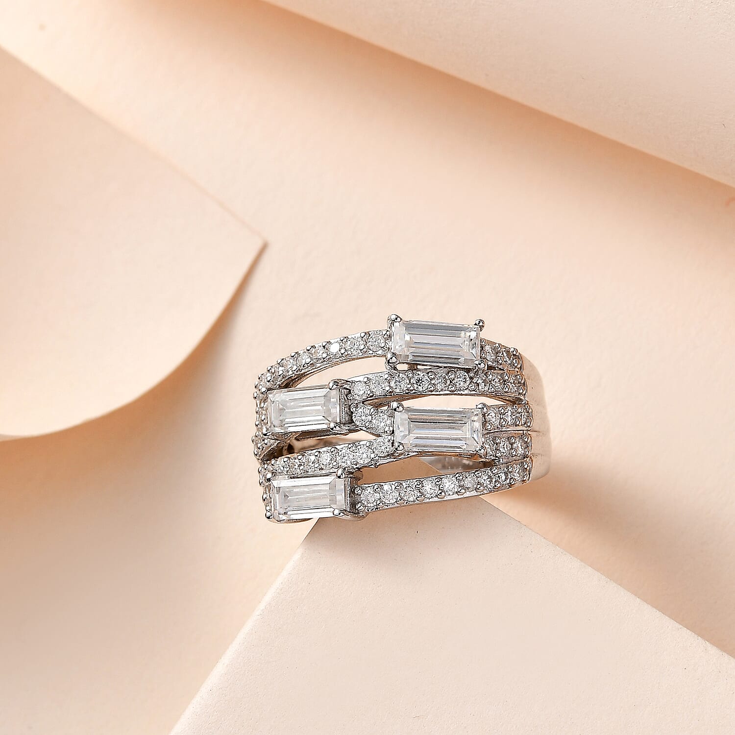 Moissanite Layered Band Ring in Platinum Over Sterling Silver (Size 6.0) 1.75 ctw