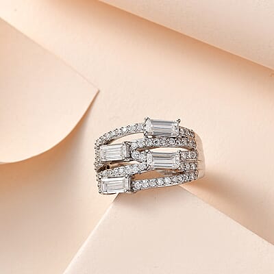 Moissanite Layered Band Ring in Platinum Over Sterling Silver (Size 6.0) 1.75 ctw