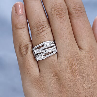 Moissanite Layered Band Ring in Platinum Over Sterling Silver (Size 6.0) 1.75 ctw