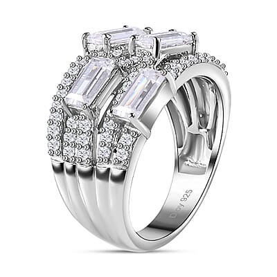 Moissanite Layered Band Ring in Platinum Over Sterling Silver (Size 6.0) 1.75 ctw