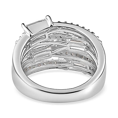 Moissanite Layered Band Ring in Platinum Over Sterling Silver (Size 6.0) 1.75 ctw