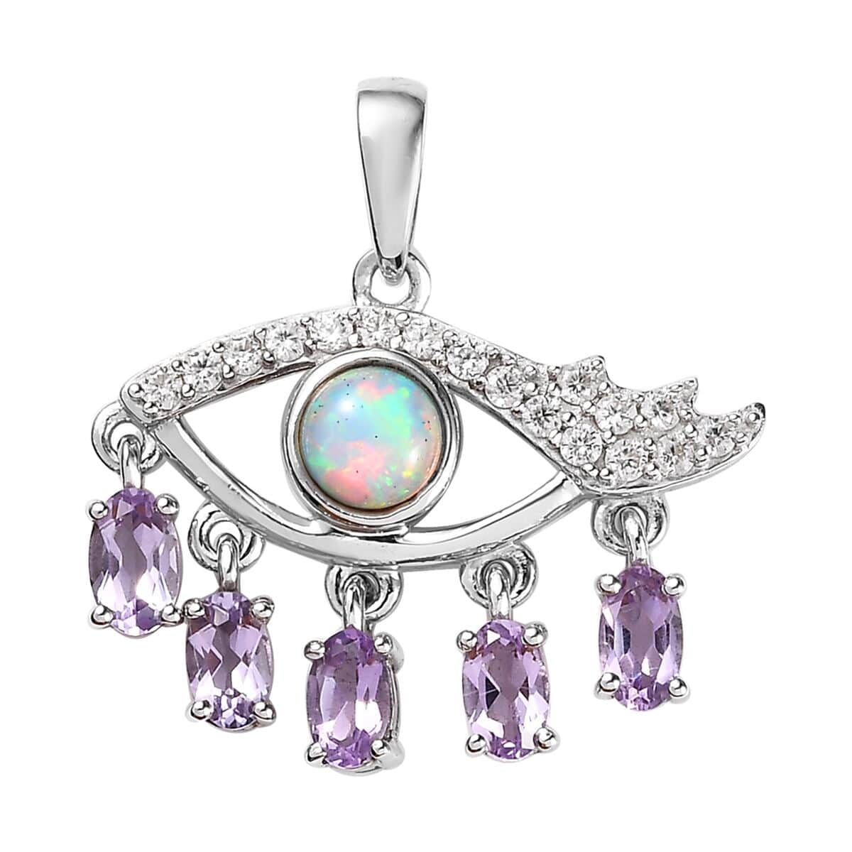 Ethiopian Welo Opal and Multi Gemstone 1.75 ctw Evil Eye Protector Pendant in Platinum Over Sterling Silver image number 0