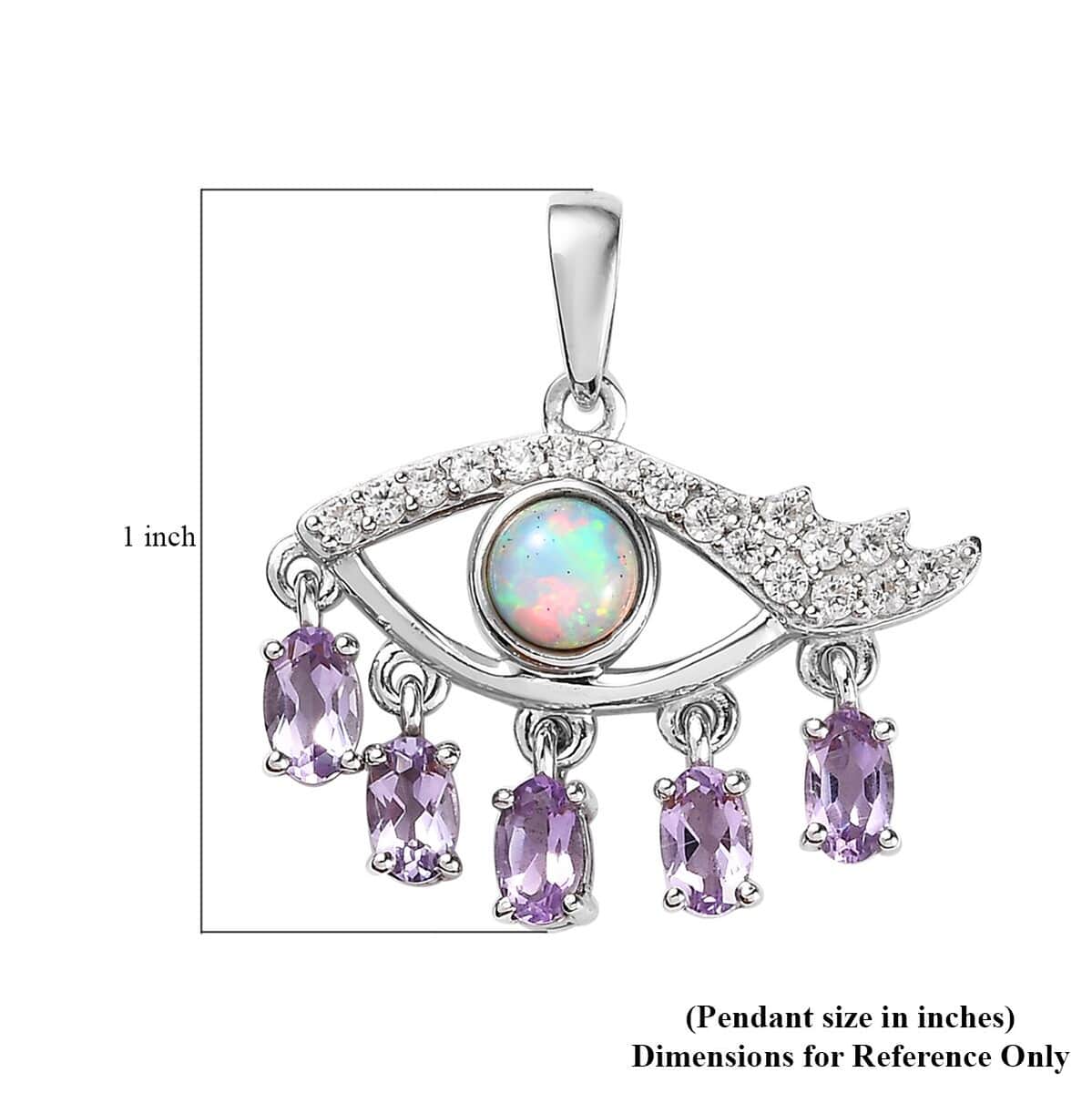 Ethiopian Welo Opal and Multi Gemstone 1.75 ctw Evil Eye Protector Pendant in Platinum Over Sterling Silver image number 5