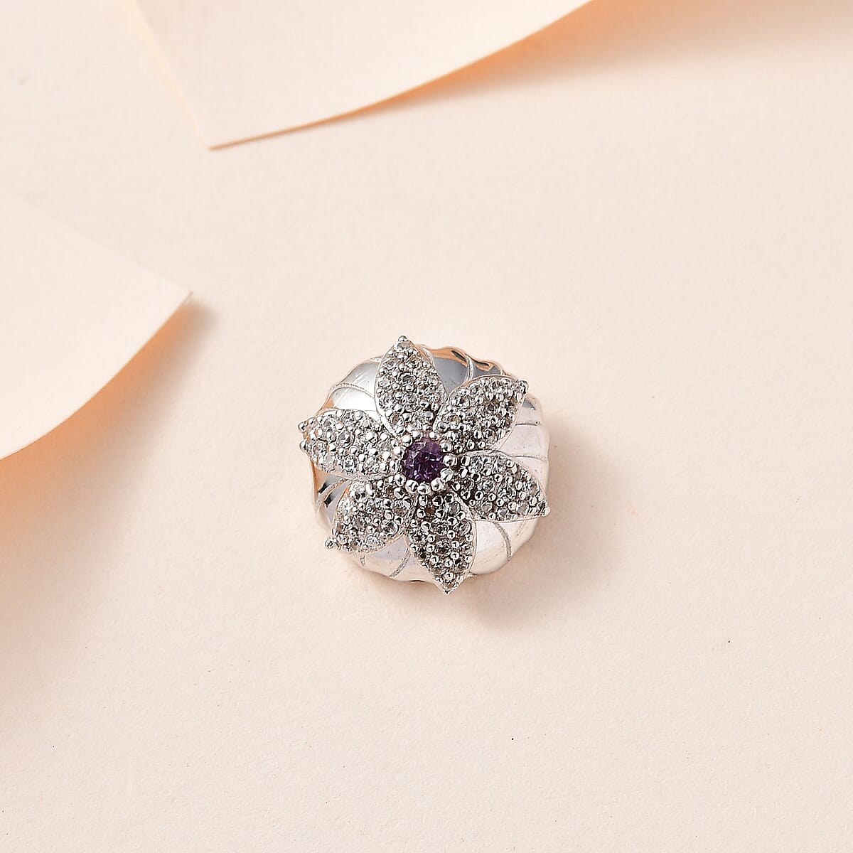 Rose De France Amethyst and White Zircon Pendant in Platinum Over Sterling Silver 0.50 ctw image number 1