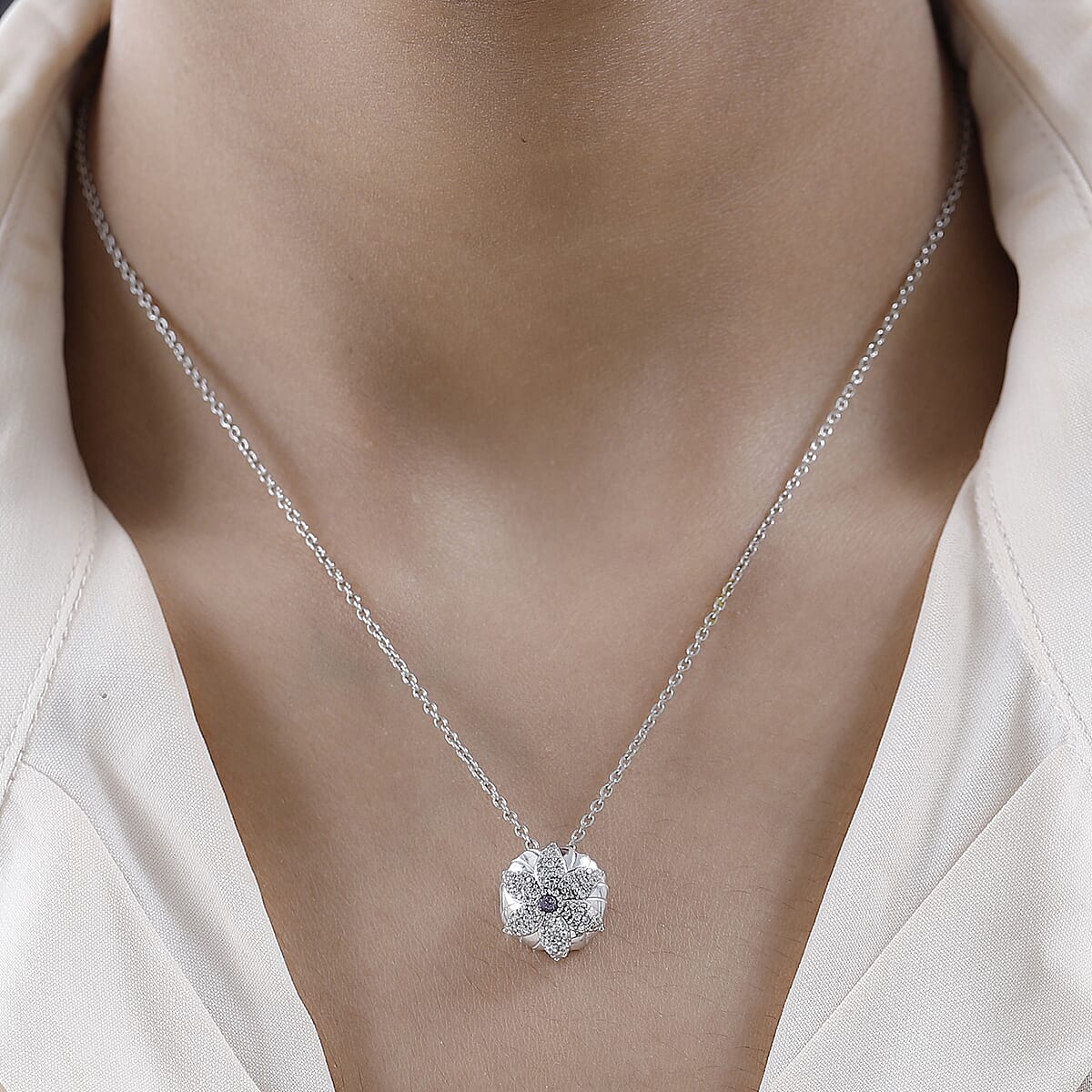 Rose De France Amethyst and White Zircon Pendant in Platinum Over Sterling Silver 0.50 ctw image number 2