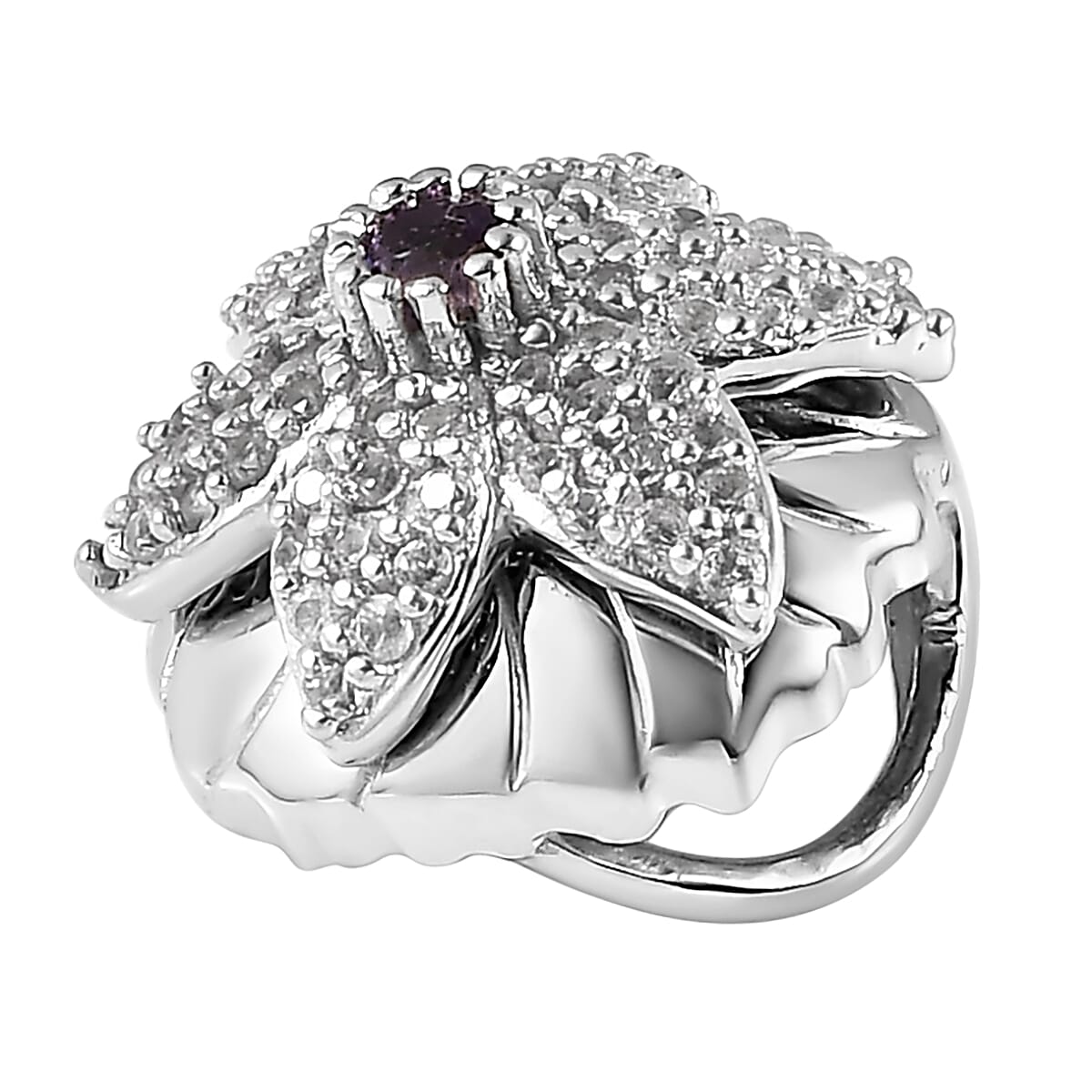 Rose De France Amethyst and White Zircon Pendant in Platinum Over Sterling Silver 0.50 ctw image number 3