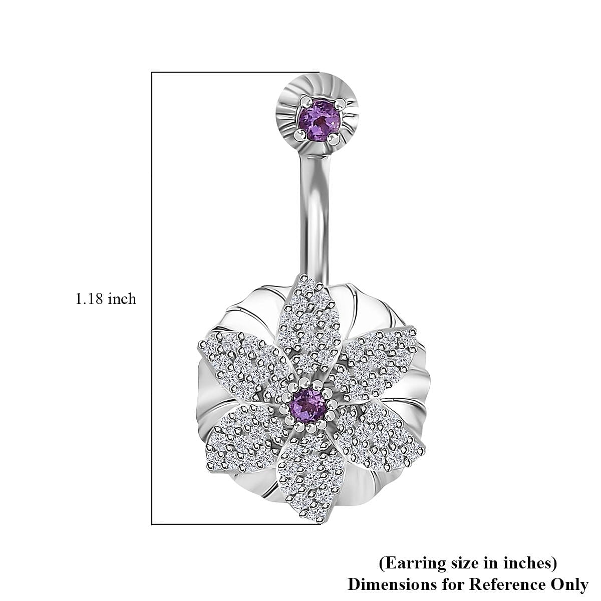 Rose De France Amethyst and White Zircon Floral Earrings in Platinum Over Sterling Silver 1.15 ctw
