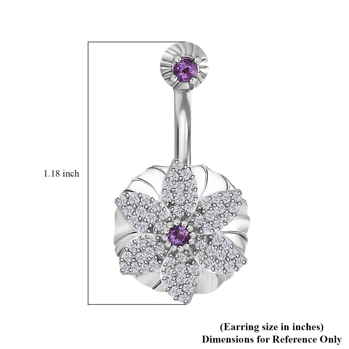 Rose De France Amethyst and White Zircon Floral Earrings in Platinum Over Sterling Silver 1.15 ctw image number 4
