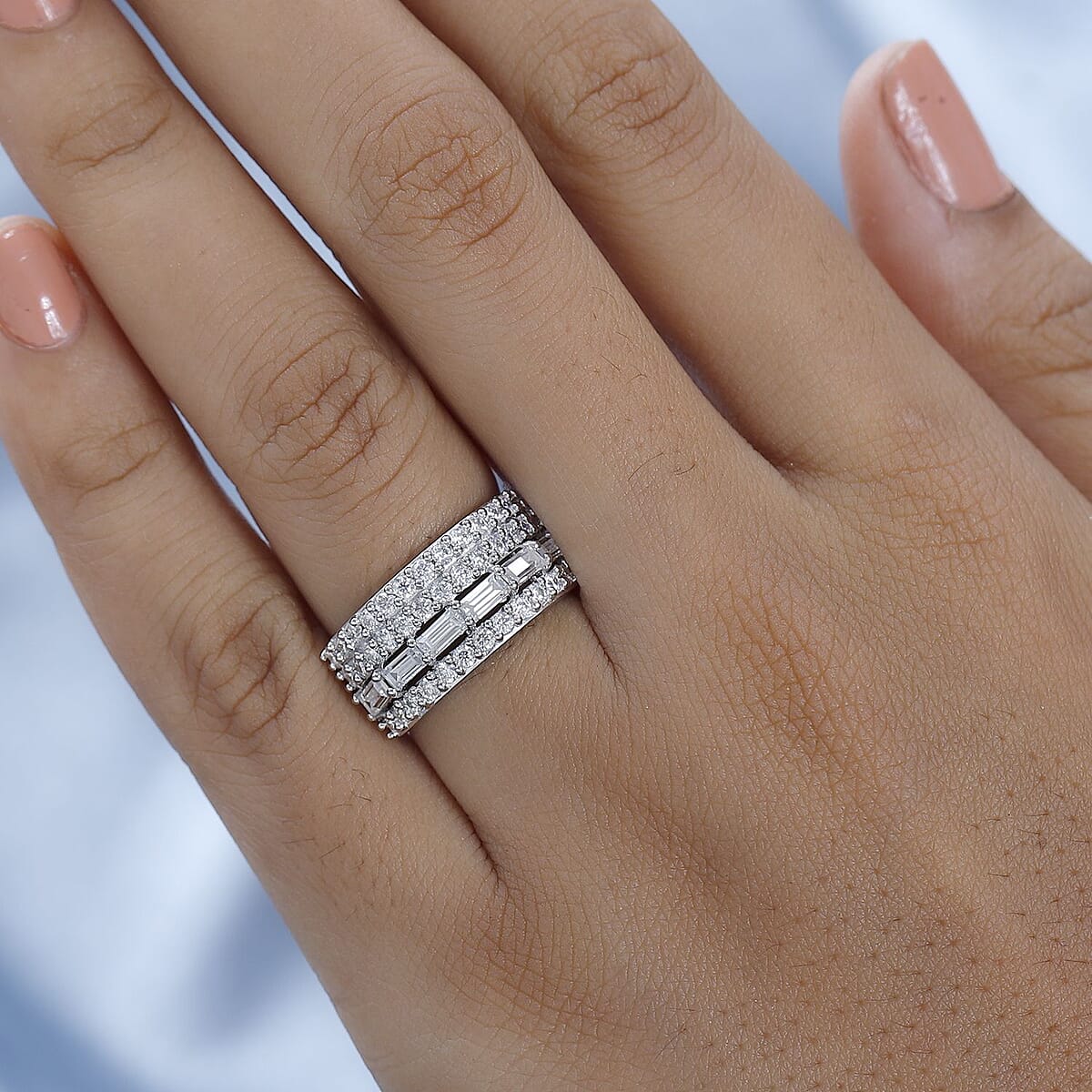 Moissanite Ring in Platinum Over Sterling Silver (Size 6) 1.50 ctw image number 2