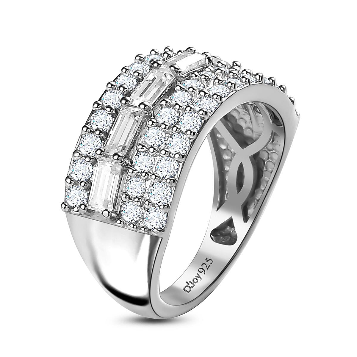 Moissanite Multi Row Layered Band Ring in Platinum Over Sterling Silver (Size 7.0) 1.50 ctw image number 3
