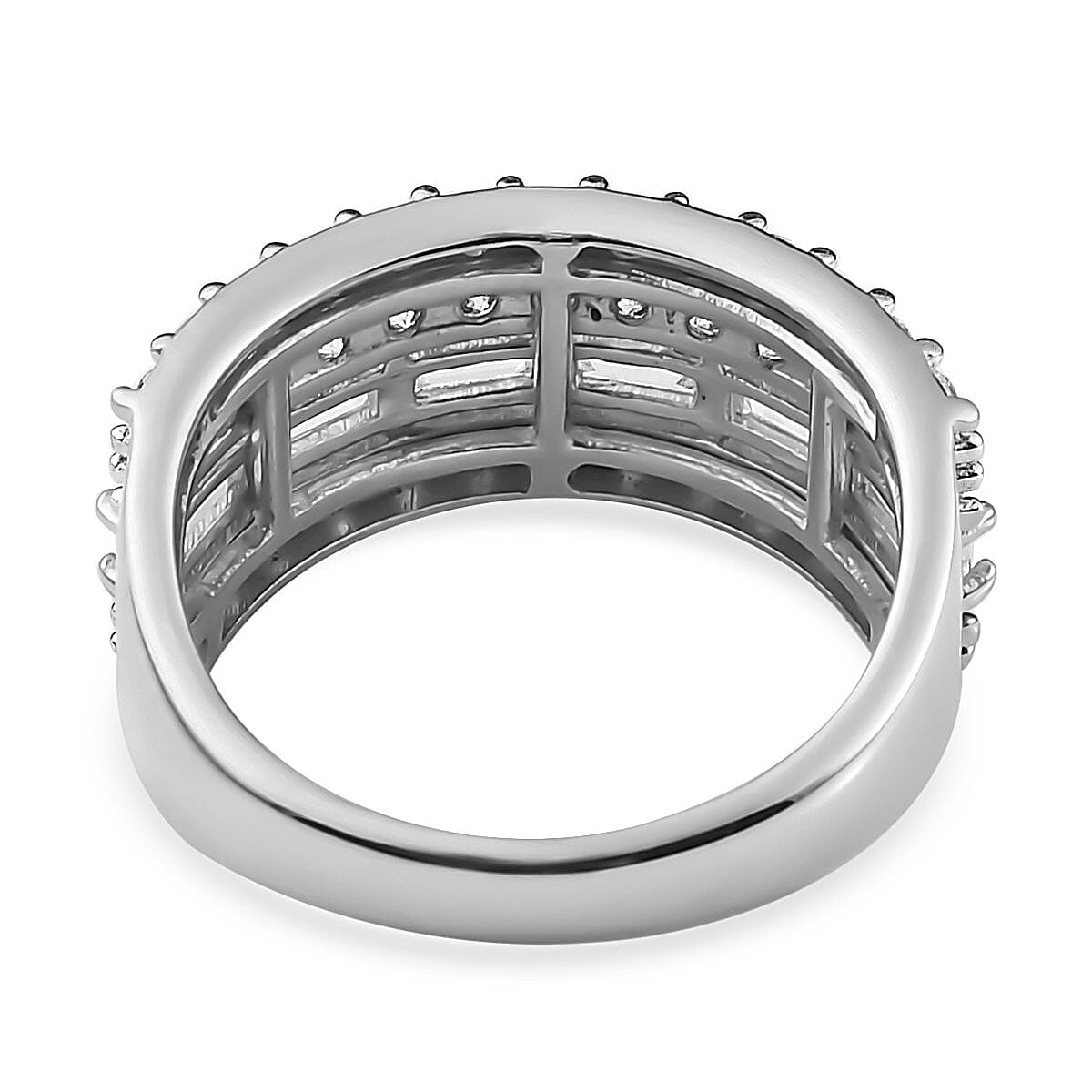 Moissanite Multi Row Layered Band Ring in Platinum Over Sterling Silver (Size 7.0) 1.50 ctw image number 4