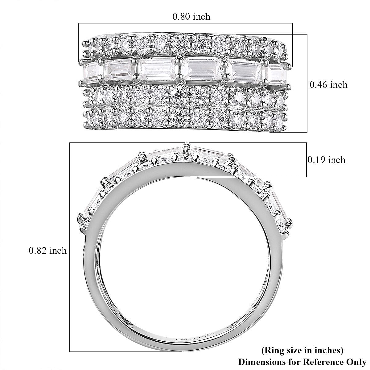 Moissanite Multi Row Layered Band Ring in Platinum Over Sterling Silver (Size 7.0) 1.50 ctw image number 5