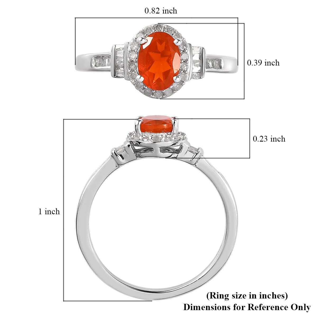 Mexican Fire Opal and Diamond Halo Ring in Platinum Over Sterling Silver 0.75 ctw image number 5
