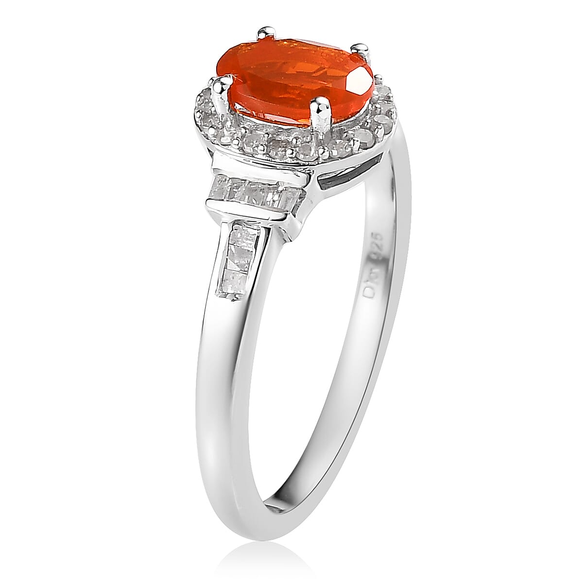 Mexican Fire Opal and Diamond Halo Ring in Platinum Over Sterling Silver (Size 5.0) 0.75 ctw image number 3