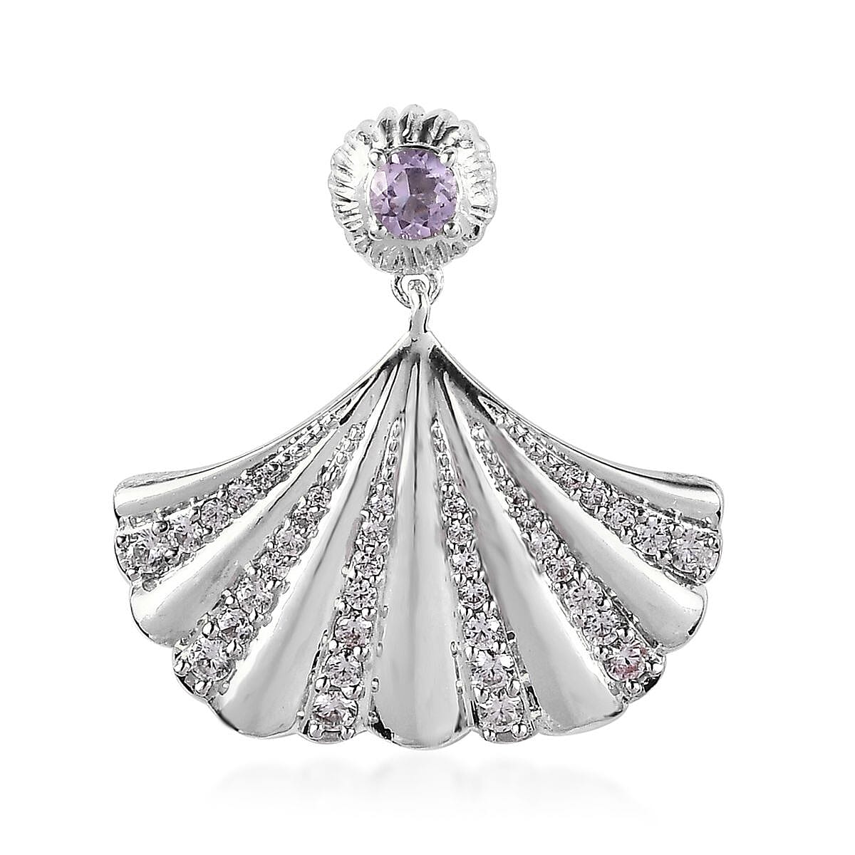 Rose De France Amethyst, White Zircon Shell Pendant in Vermeil YG Over Sterling Silver 0.65 ctw image number 0