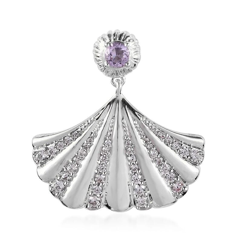 Rose De France Amethyst and White Zircon Shell Pendant in Platinum Over Sterling Silver 0.65 ctw
