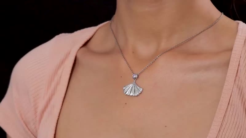 Rose De France Amethyst, White Zircon Shell Pendant in Vermeil YG Over Sterling Silver 0.65 ctw