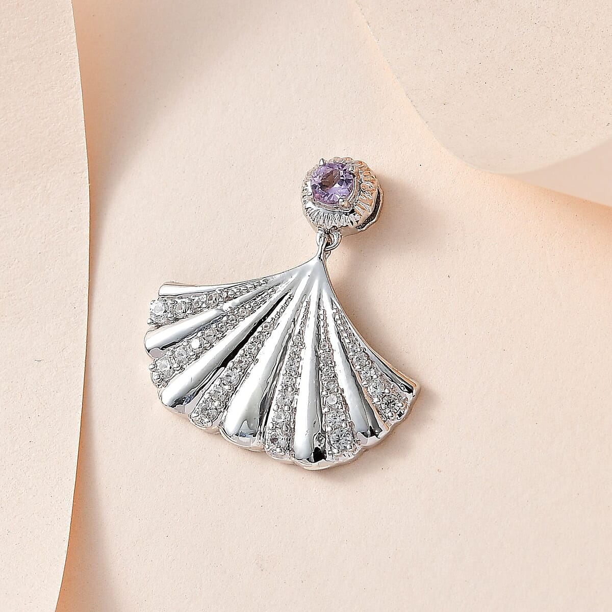 Rose De France Amethyst, White Zircon Shell Pendant in Vermeil YG Over Sterling Silver 0.65 ctw image number 1