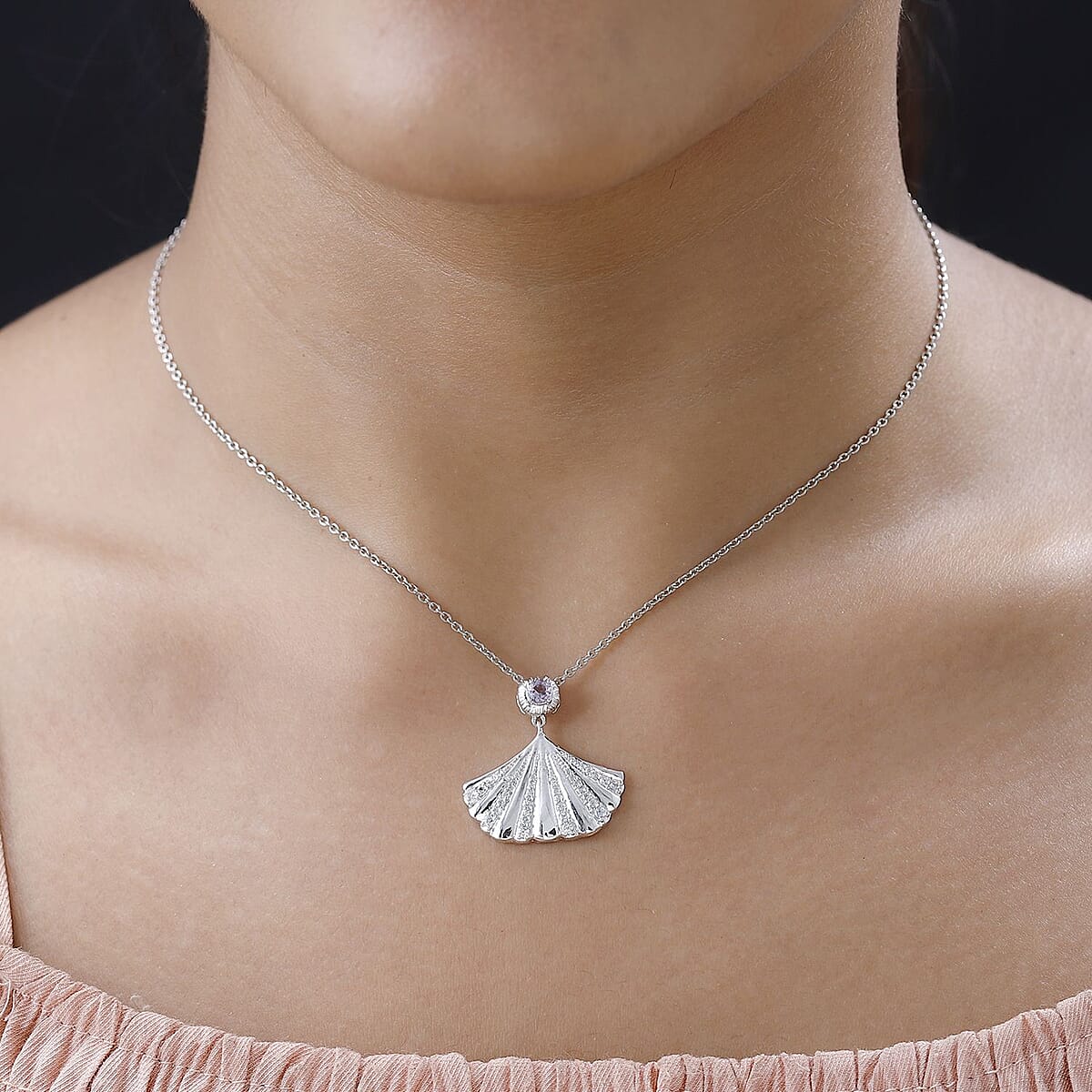 Rose De France Amethyst, White Zircon Shell Pendant in Vermeil YG Over Sterling Silver 0.65 ctw image number 2