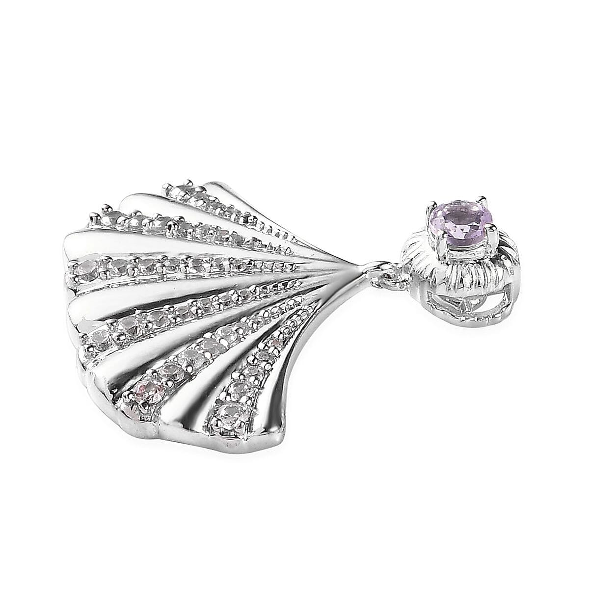 Rose De France Amethyst, White Zircon Shell Pendant in Vermeil YG Over Sterling Silver 0.65 ctw image number 3