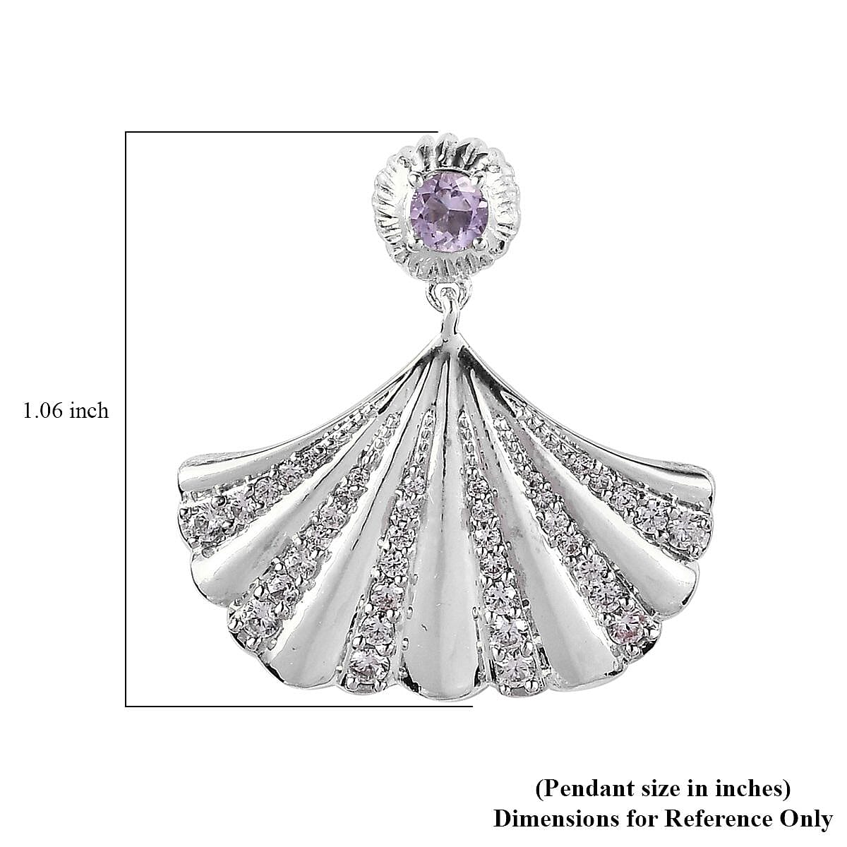 Rose De France Amethyst and White Zircon Shell Pendant in Platinum Over Sterling Silver 0.65 ctw