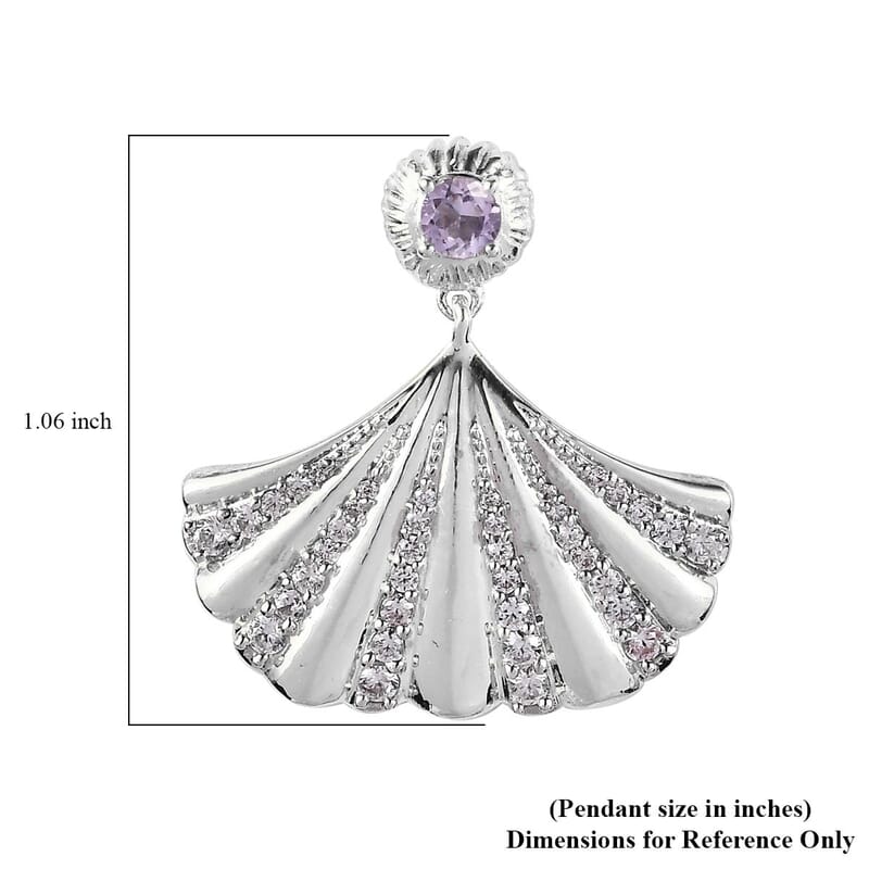 Rose De France Amethyst and White Zircon Shell Pendant in Platinum Over Sterling Silver 0.65 ctw