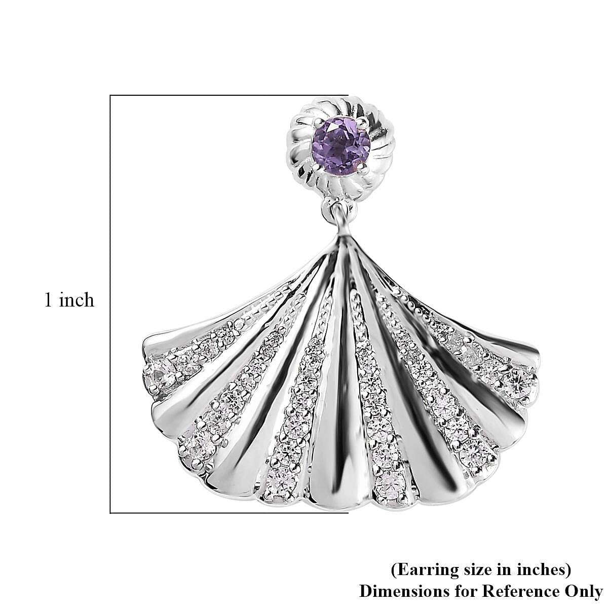 Rose De France Amethyst and White Zircon Seashell Statement Earrings in Platinum Over Sterling Silver 1.35 ctw