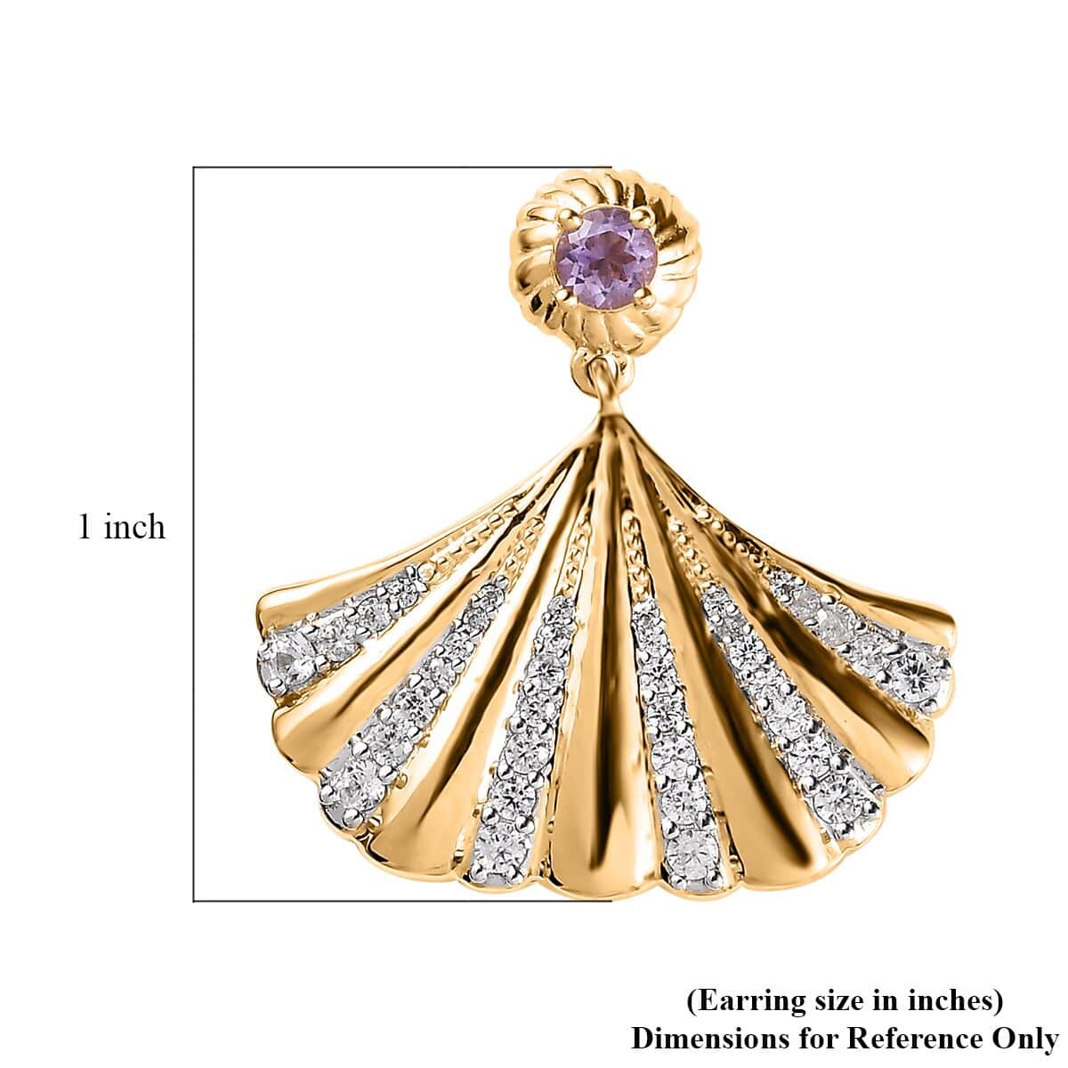 Rose De France Amethyst and White Zircon Seashell Statement Earrings in Vermeil Yellow Gold Over Sterling Silver 1.35 ctw image number 5