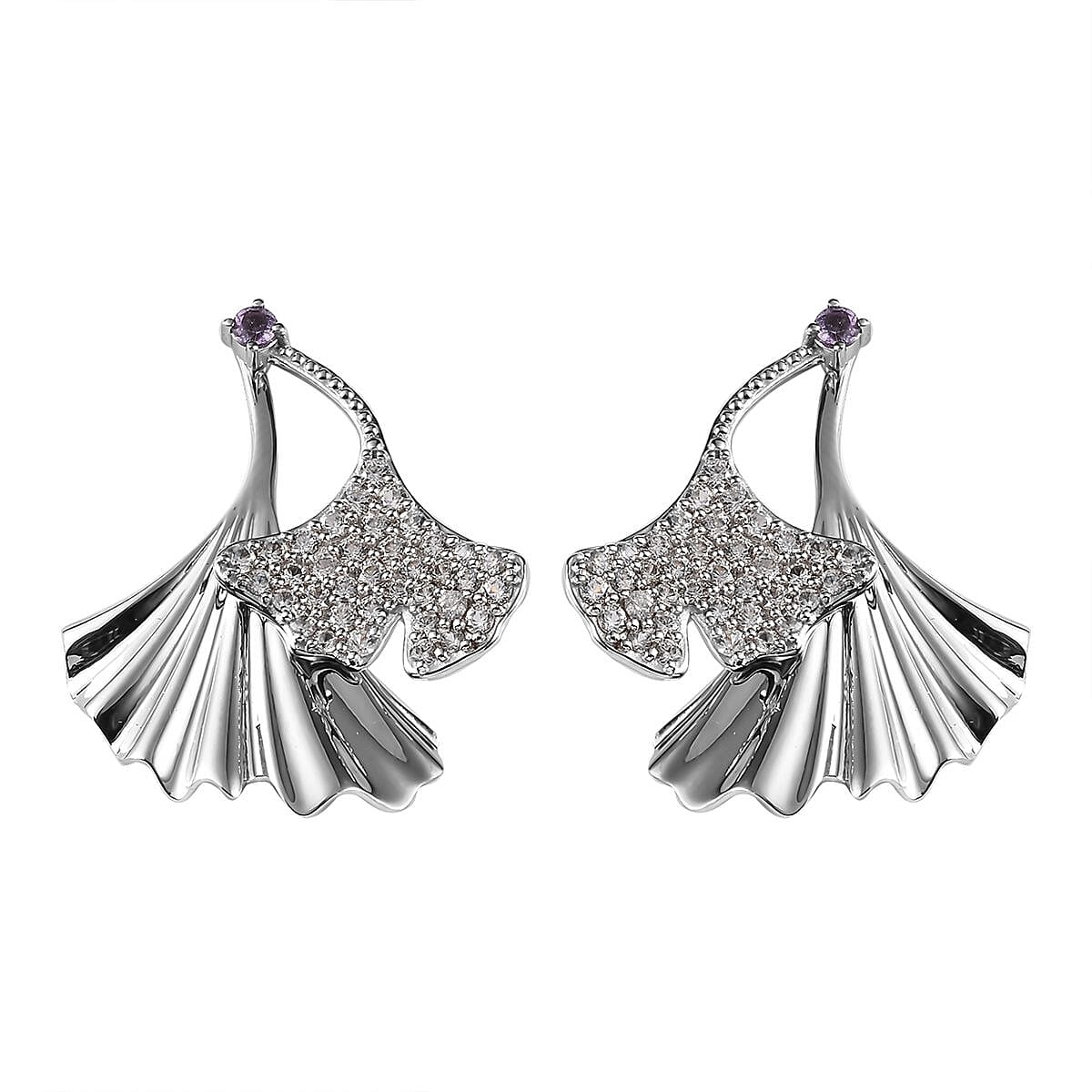 Rose De France Amethyst and White Zircon Floral Earrings in Platinum Over Sterling Silver 3.20 ctw