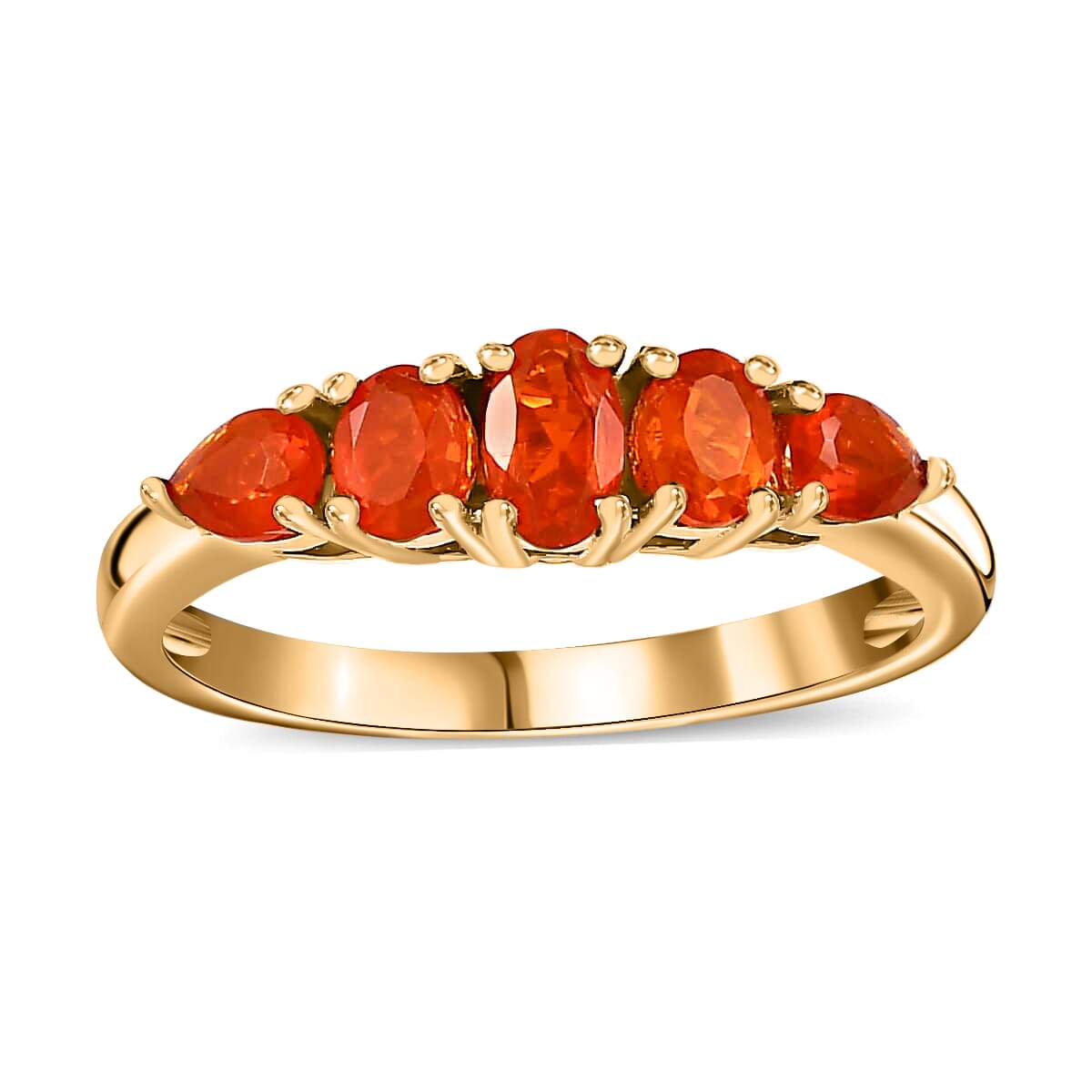 Mexican Fire Opal 5 Stone Ring in Vermeil Yellow Gold Over Sterling Silver (Size 10.0) 0.65 ctw image number 0