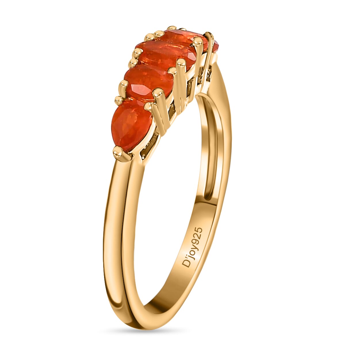 Mexican Fire Opal 5 Stone Ring in Vermeil Yellow Gold Over Sterling Silver (Size 10.0) 0.65 ctw image number 3
