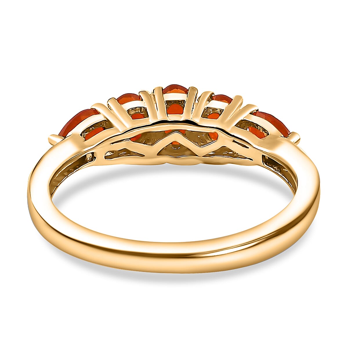 Mexican Fire Opal 5 Stone Ring, Vermeil Yellow Gold Over Sterling Silver Ring, Fire Opal Ring 0.65 ctw image number 4