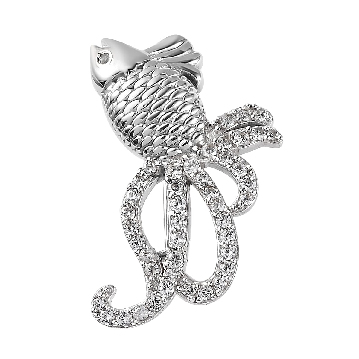 White Zircon and Blue Topaz Brooch in Platinum Over Sterling Silver 0.80 ctw image number 0