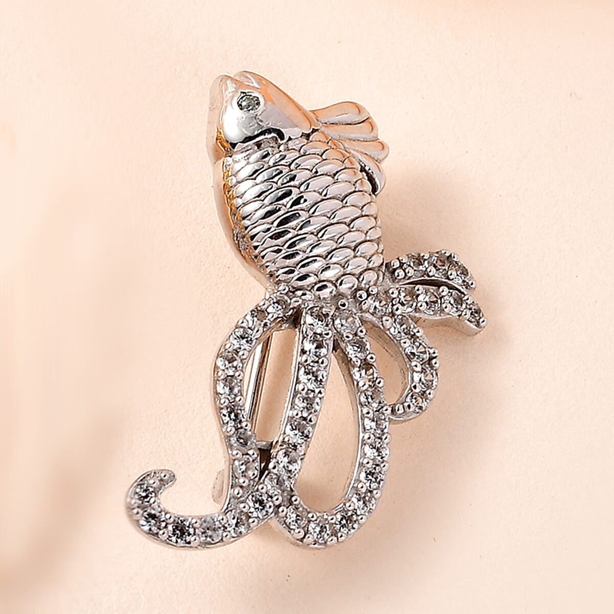 White Zircon and Blue Topaz Brooch in Platinum Over Sterling Silver 0.80 ctw image number 1