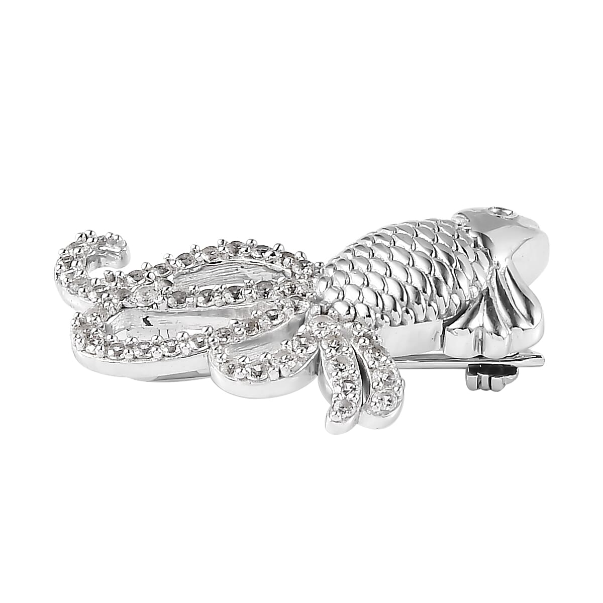 White Zircon and Blue Topaz Brooch in Platinum Over Sterling Silver 0.80 ctw image number 2