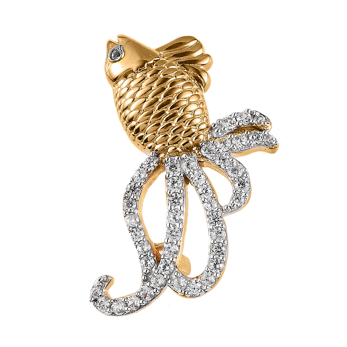 White Zircon and Blue Topaz Brooch in Platinum Over Sterling Silver 0.80 ctw