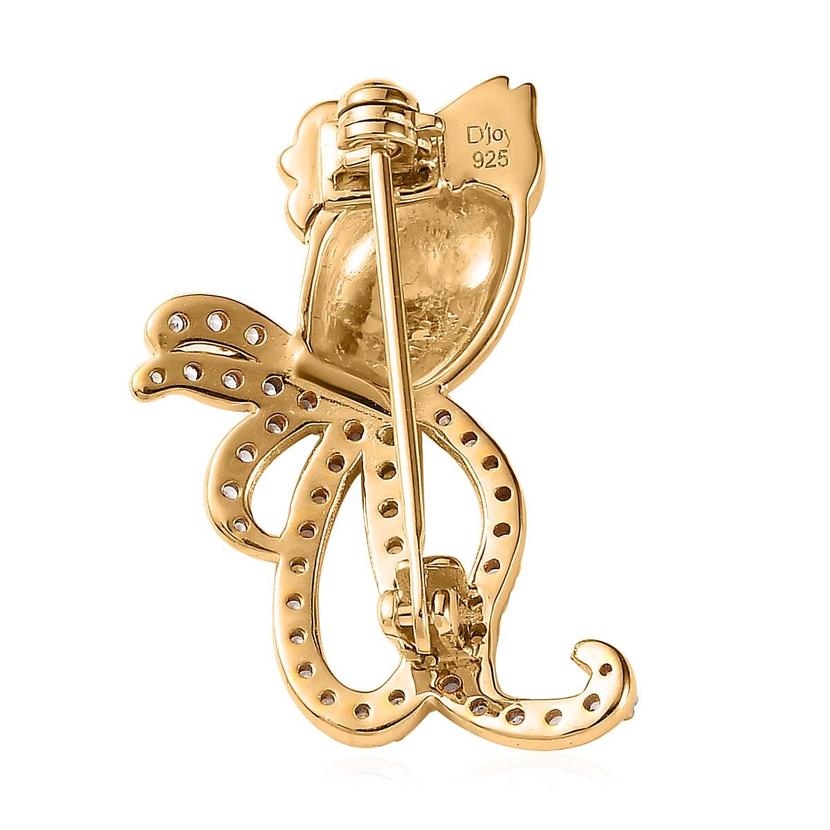 White Zircon and Blue Topaz Lucky Koi Fish Brooch in Vermeil Yellow Gold Over Sterling Silver 0.80 ctw