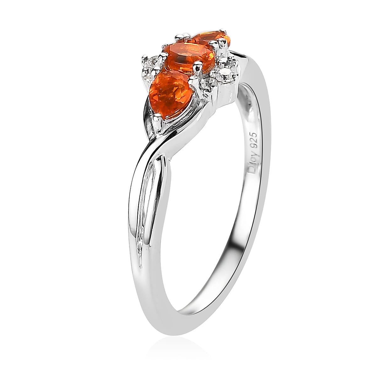 Mexican Fire Opal and White Zircon Ring in Platinum Over Sterling Silver (Size 10.0) 0.40 ctw
