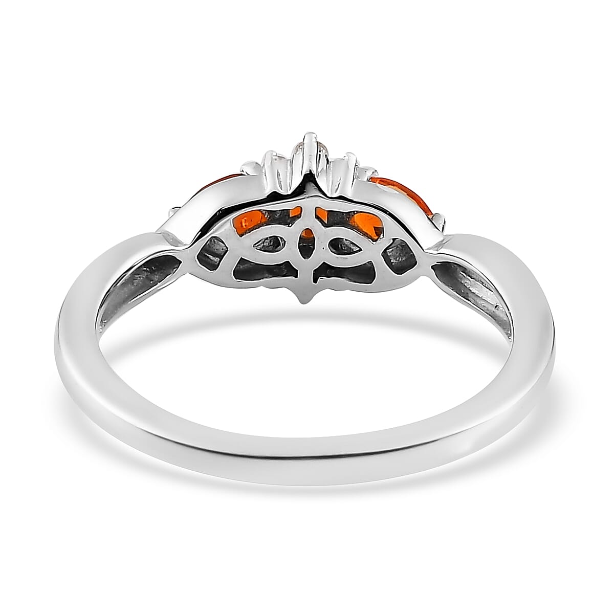 Mexican Fire Opal and White Zircon Ring in Platinum Over Sterling Silver (Size 10.0) 0.40 ctw