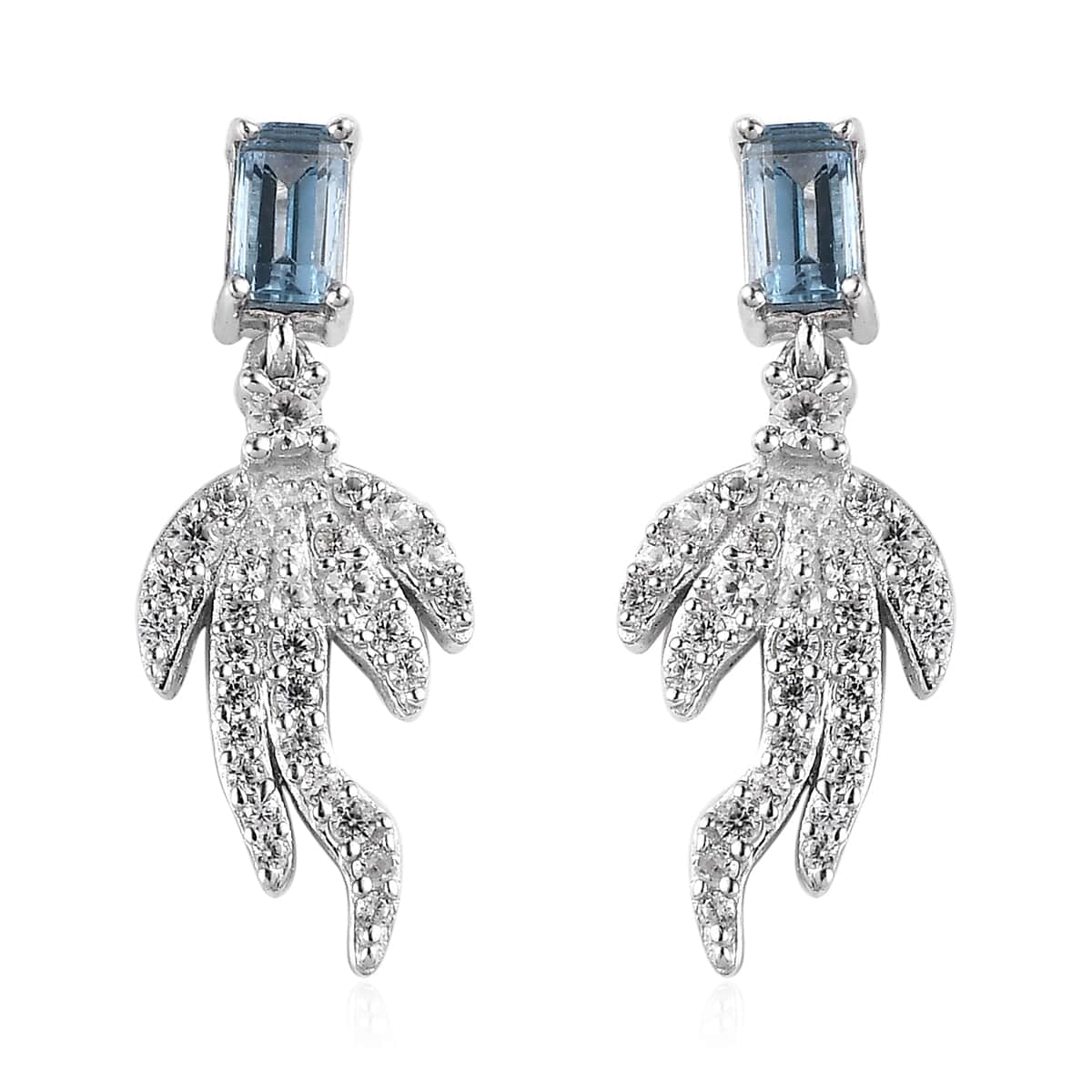 Blue Topaz and White Zircon Fish Tail Earrings in Platinum Over Sterling Silver 1.35 ctw image number 0