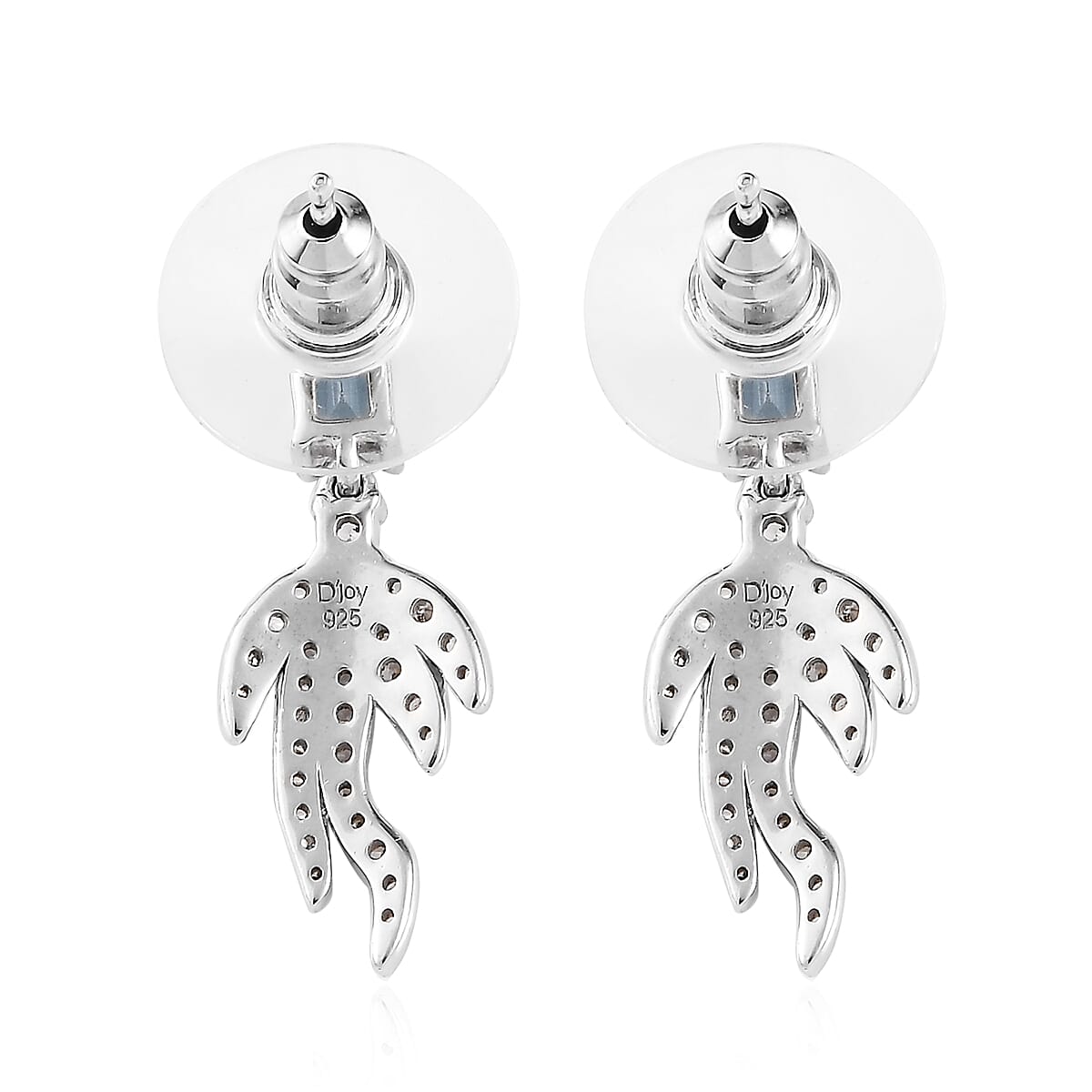 Blue Topaz and White Zircon Fish Tail Earrings in Platinum Over Sterling Silver 1.35 ctw