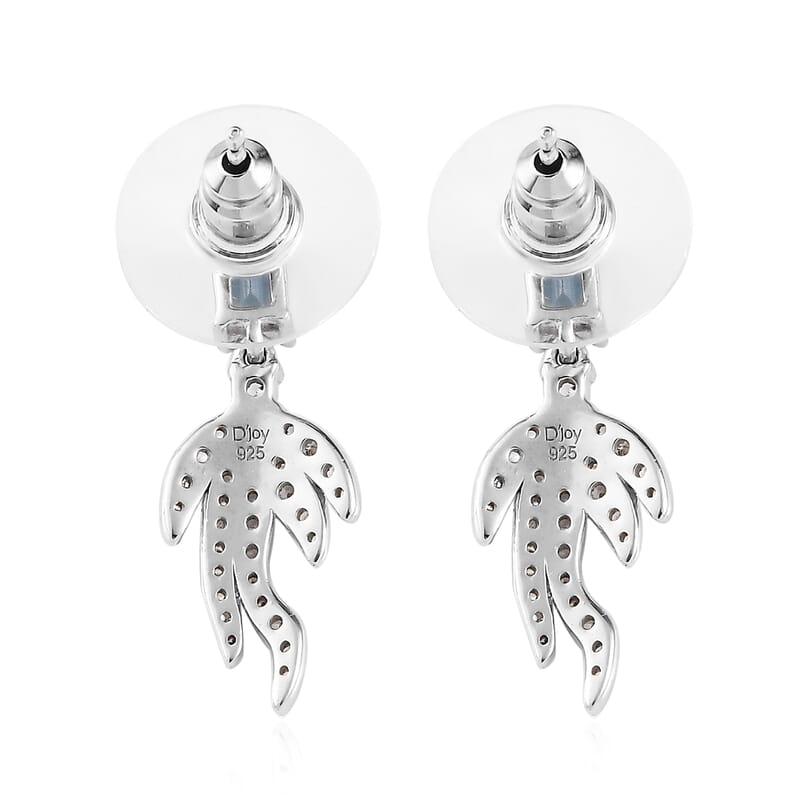 Blue Topaz and White Zircon Fish Tail Earrings in Platinum Over Sterling Silver 1.35 ctw