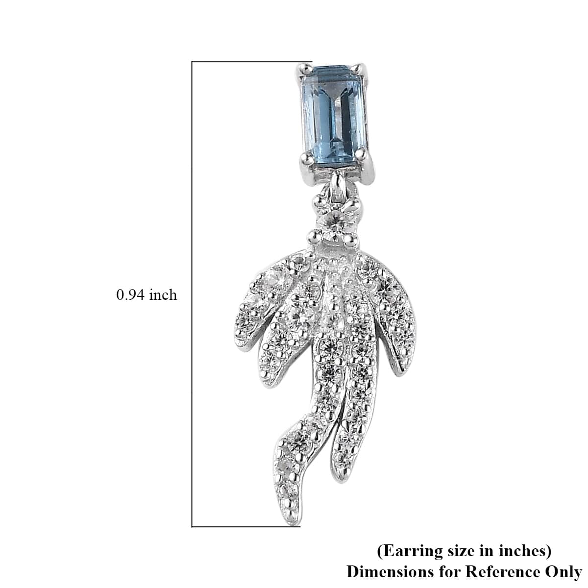 Blue Topaz and White Zircon Fish Tail Earrings in Platinum Over Sterling Silver 1.35 ctw image number 4