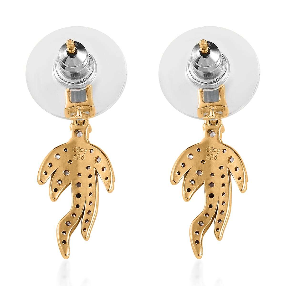 Blue Topaz and White Zircon Fish Tail Earrings in Vermeil Yellow Gold Over Sterling Silver 1.35 ctw