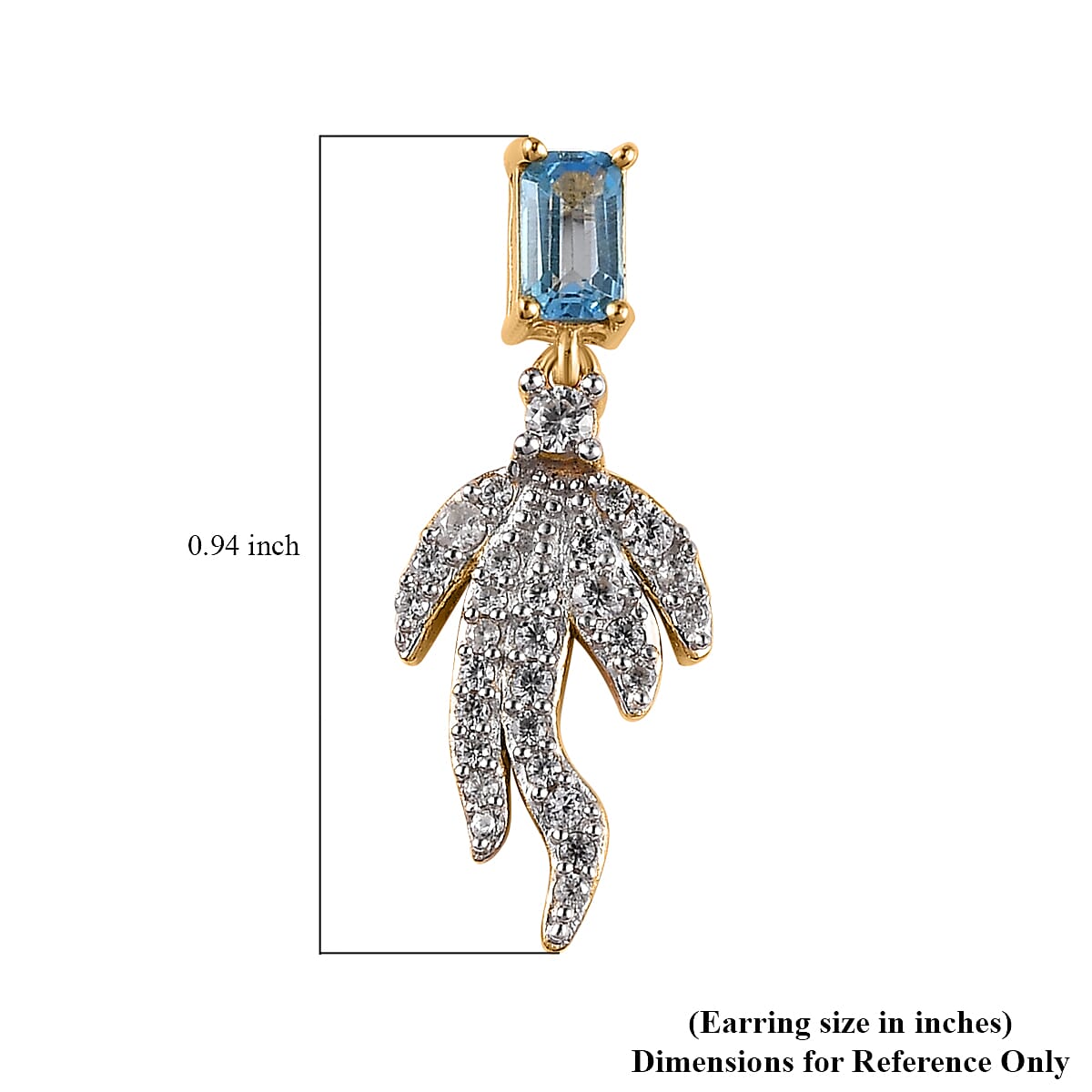 Blue Topaz and White Zircon Fish Tail Earrings in Vermeil Yellow Gold Over Sterling Silver 1.35 ctw