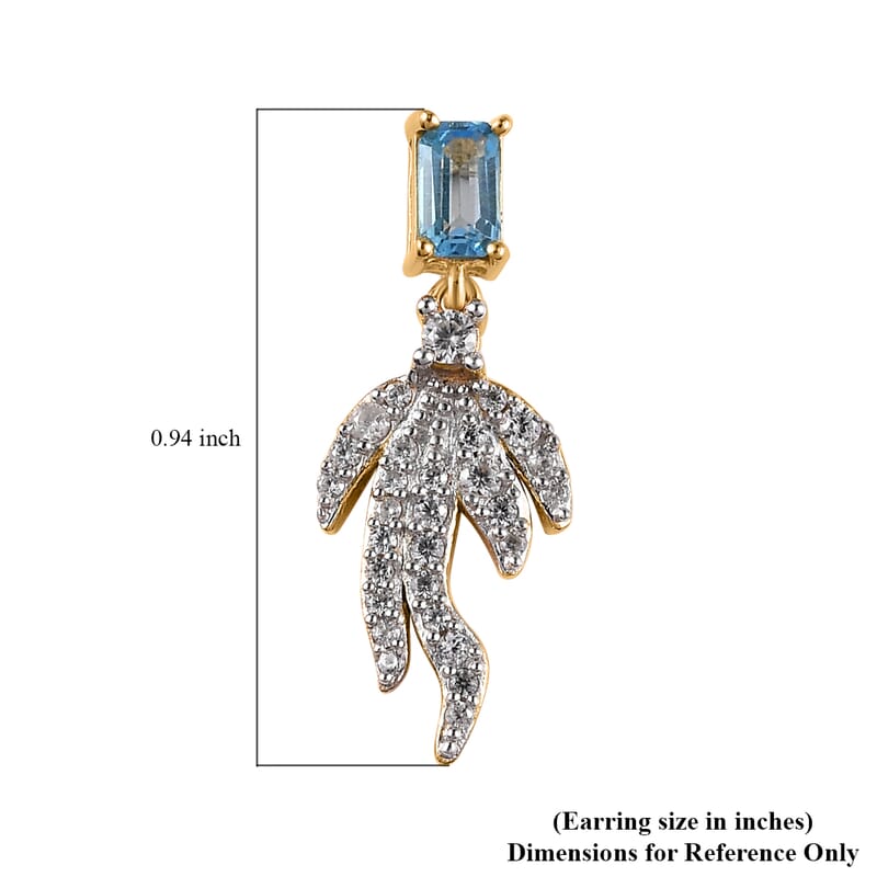 Blue Topaz and White Zircon Fish Tail Earrings in Vermeil Yellow Gold Over Sterling Silver 1.35 ctw